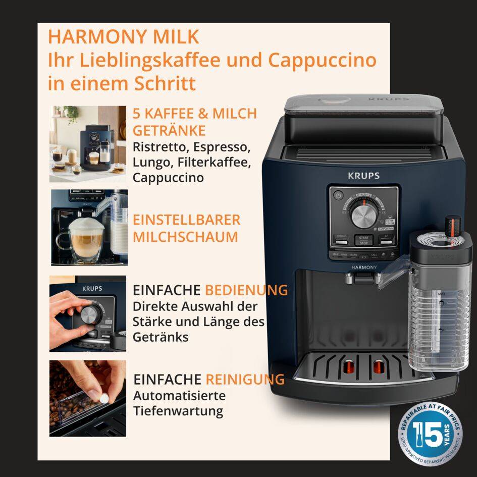 Harmony Milk, vollautomatische Espressomaschine, 5 Getränke