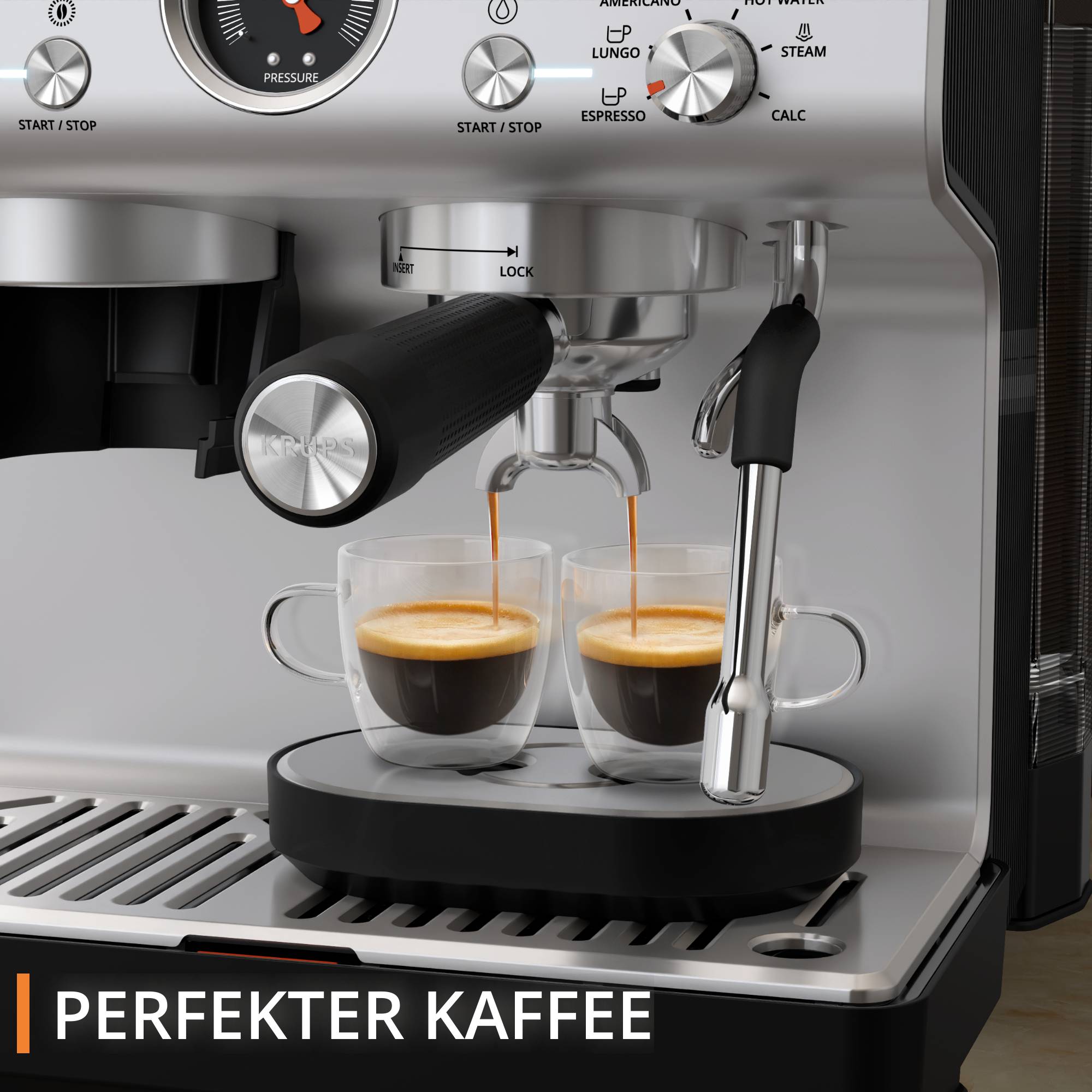 Precision+, Espresso Siebträgermaschine mit Mahlwerk, Perfekte Kaffeespezialitäten, inkl. Barista Tamping Station