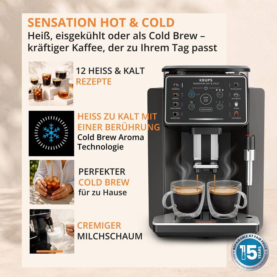 Sensation Hot & Cold, Kaffeevollautomat, 12 Rezepte, Cold Brew