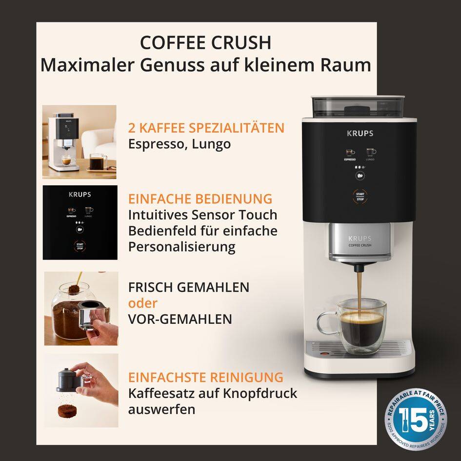 Coffee Crush, Espresso-Kaffeevollautomat, kompaktes Design