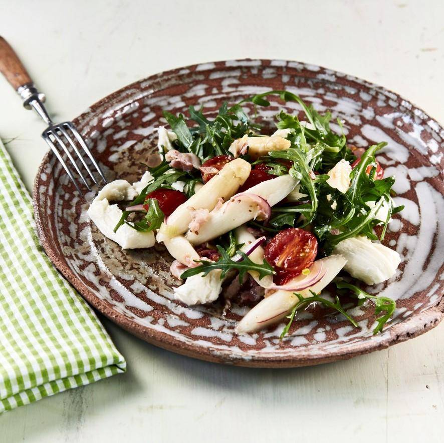 Spargelsalat mit Honigtomaten, Speck und Rucola - Rezepte Prep & Cook | Krups