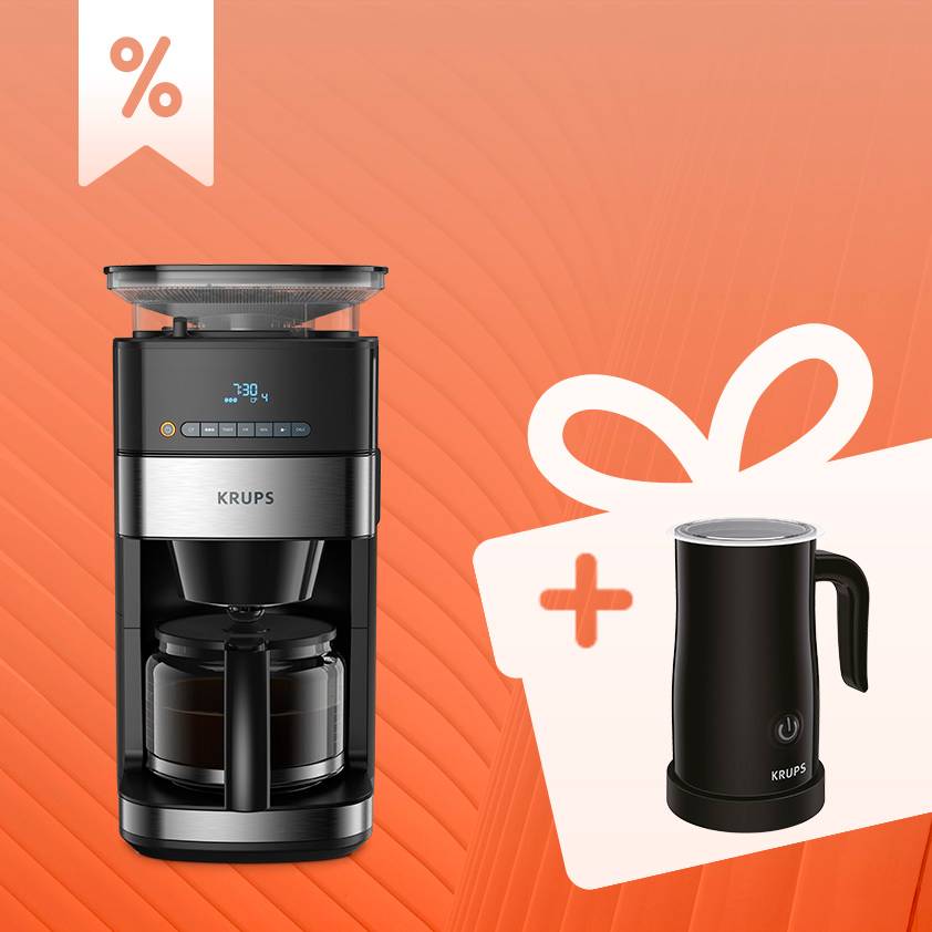 Set: Grind Aroma Filterkaffeemaschine und Milchaufschäumer