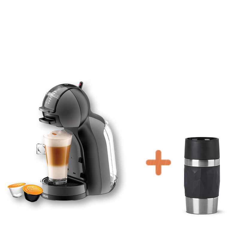 Set: Mini Me Kapselkaffeemaschine schwarz & anthrazit und Thermobecher