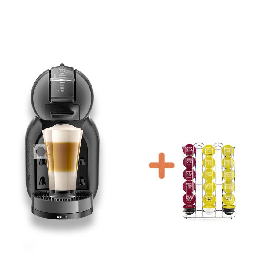 Set: Mini Me Kapselkaffeemaschine schwarz & anthrazit und Kapselhalter